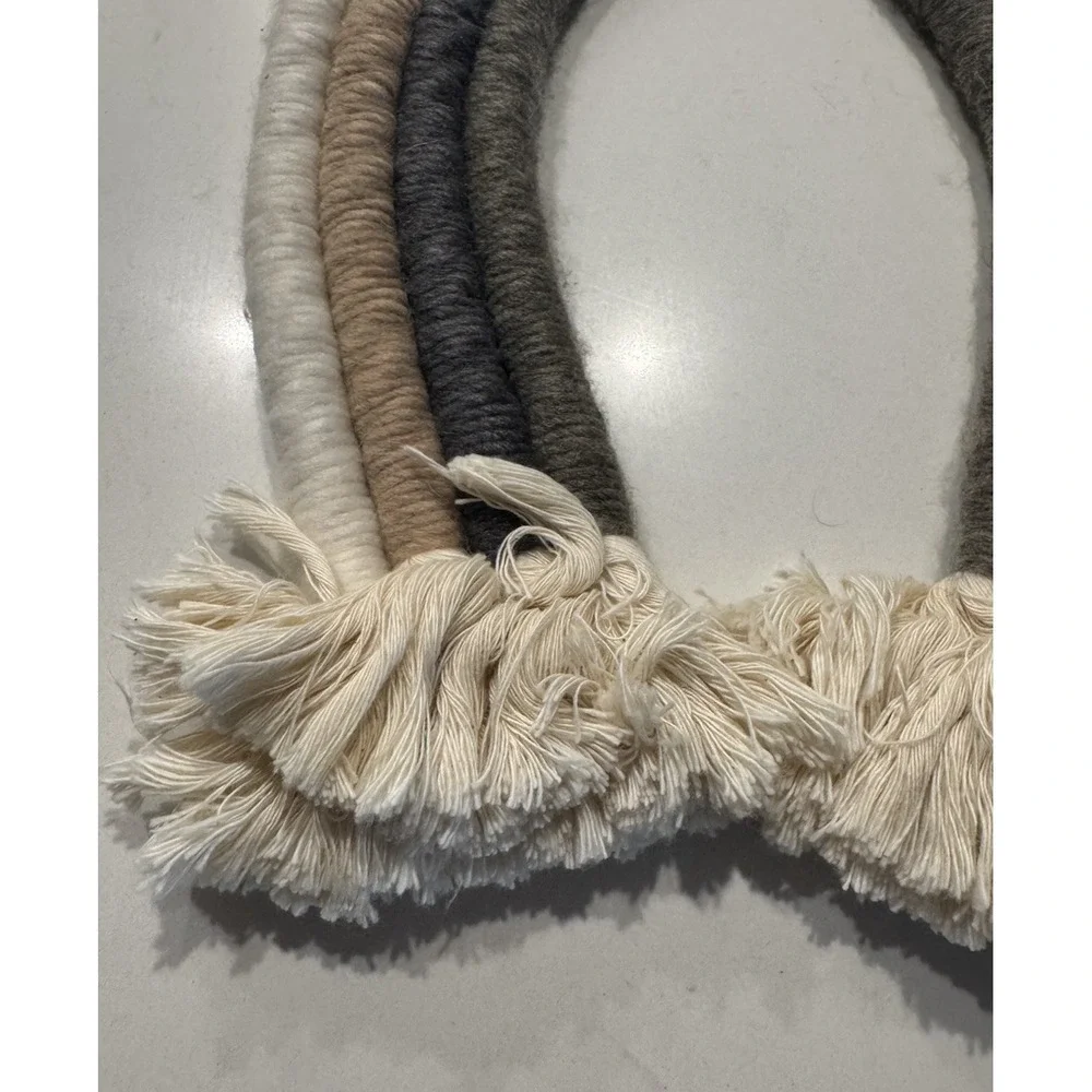 Rainbow Macrame Wall Decor Neutral Fringe Baby Nursery Minimalist Boho Cottage